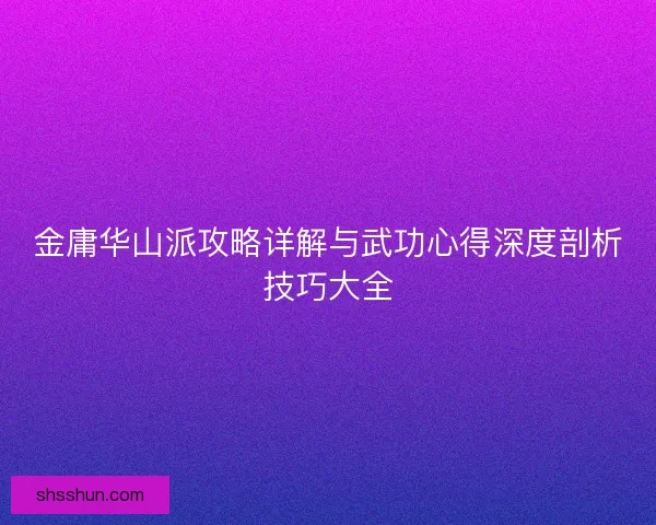 金庸华山派攻略详解与武功心得深度剖析技巧大全